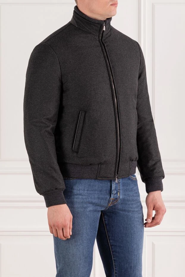 Enrico Mandelli чоловічий короткий пуховик із вовни та кашеміру сірий 189096 - фото 3