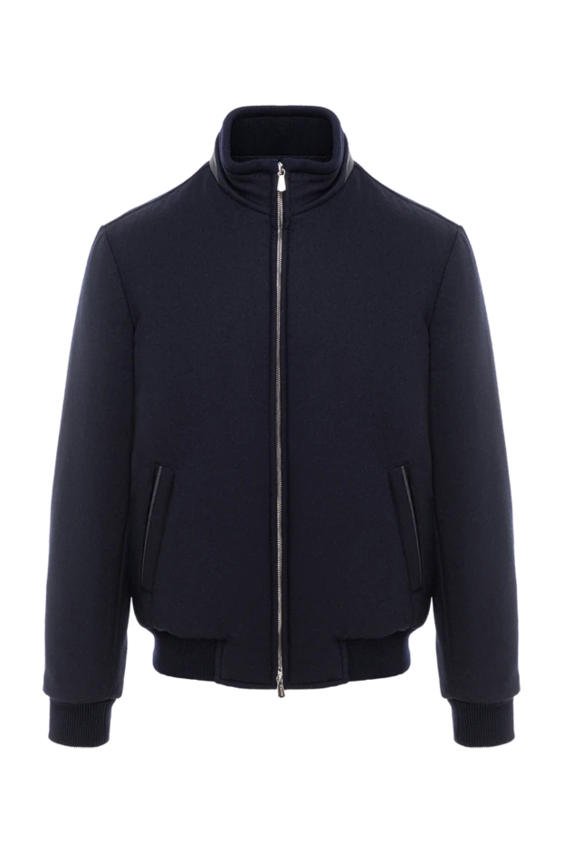 Enrico Mandelli темно-синій бомбер з вовни та кашеміру зі шкіряним оздобленням на комірі 189102 - фото 1