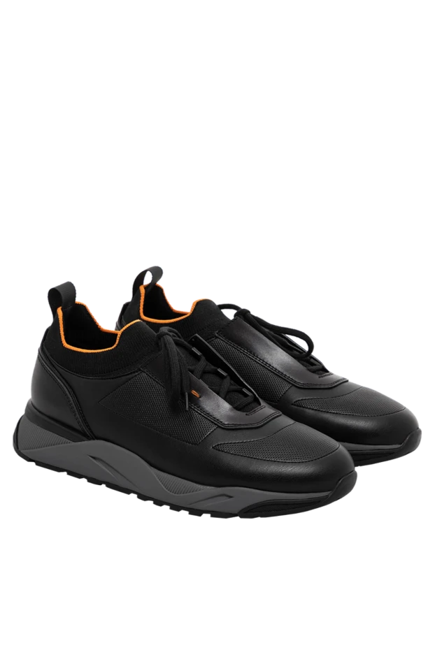 Santoni men's black sneakers made of genuine leather on a white sole 189138 - photo 3