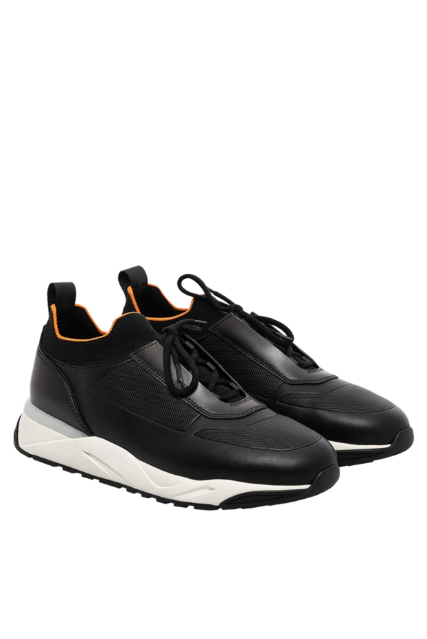 Santoni men's black sneakers made of genuine leather on a gray sole 189139 - photo 3