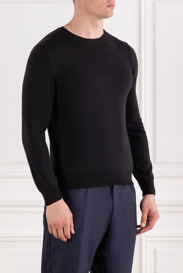 Corneliani black wool sweater for men with logo 189140 - photo 3