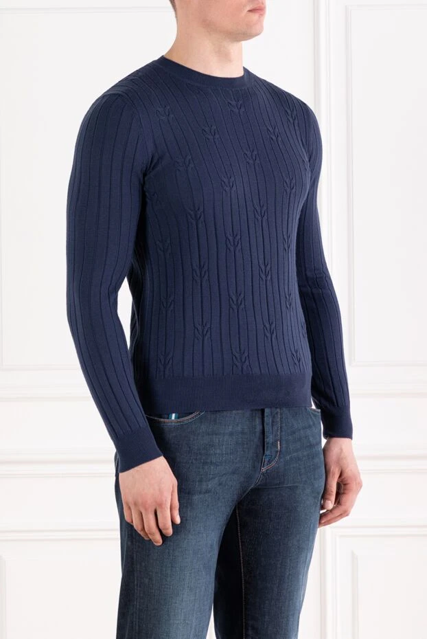 Corneliani men's wool ribbed knit jumper blue crew neck 189142 - photo 3