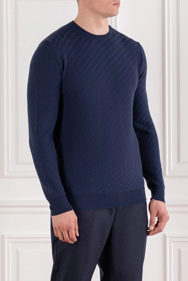 Corneliani men's textured knit wool jumper blue 189143 - photo 3