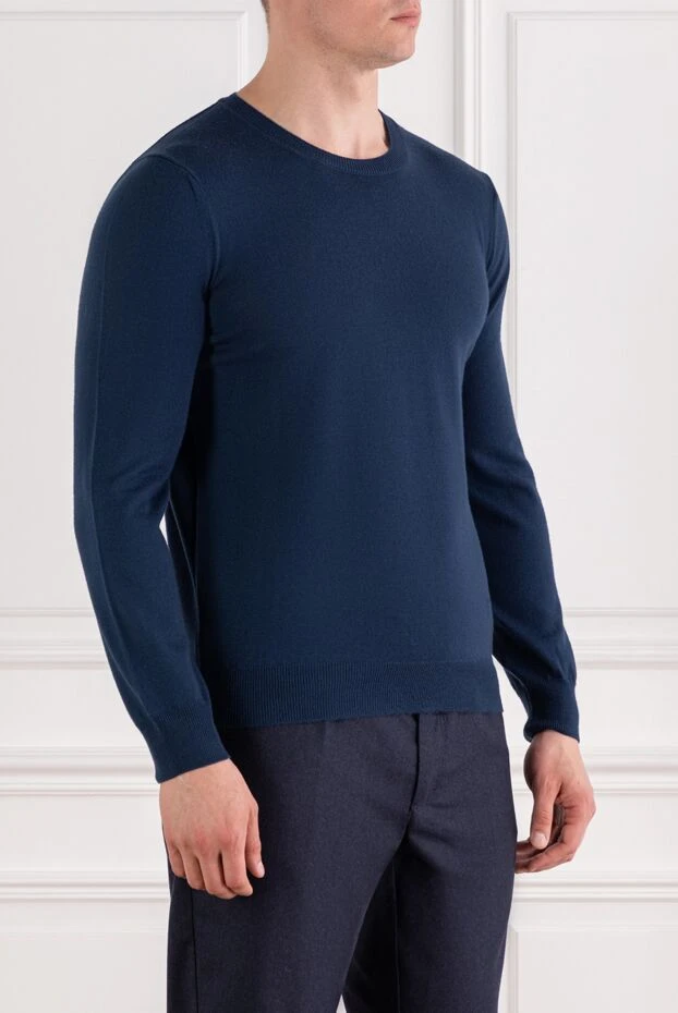 Corneliani men's wool jumper plain blue round neck 189145 - photo 3