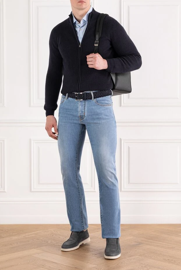 Corneliani dark blue men's cardigan made of wool and cashmere 189159 - photo 2