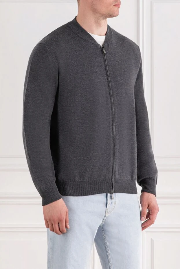 Corneliani cardigan in dark grey shade made of wool fabric with bomber collar 189160 - photo 3
