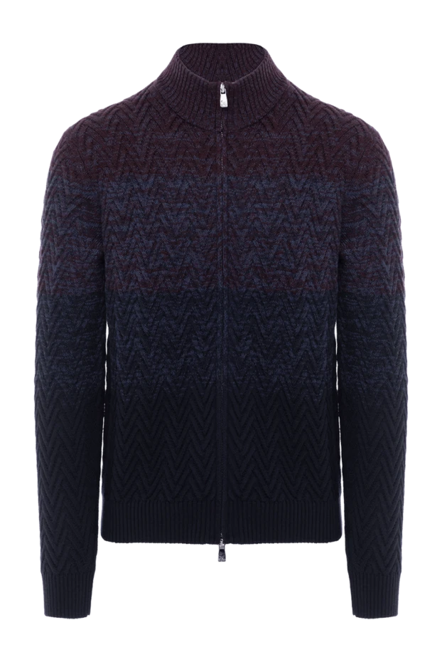 Corneliani кардиган шерстяной в бордово-синей гамме с фактурным узором 189161 - фото 1