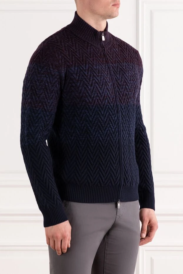 Corneliani кардиган шерстяной в бордово-синей гамме с фактурным узором 189161 - фото 3