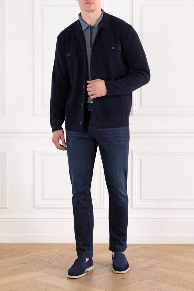 Corneliani men's dark blue wool shirt with turn-down collar 189162 - photo 2