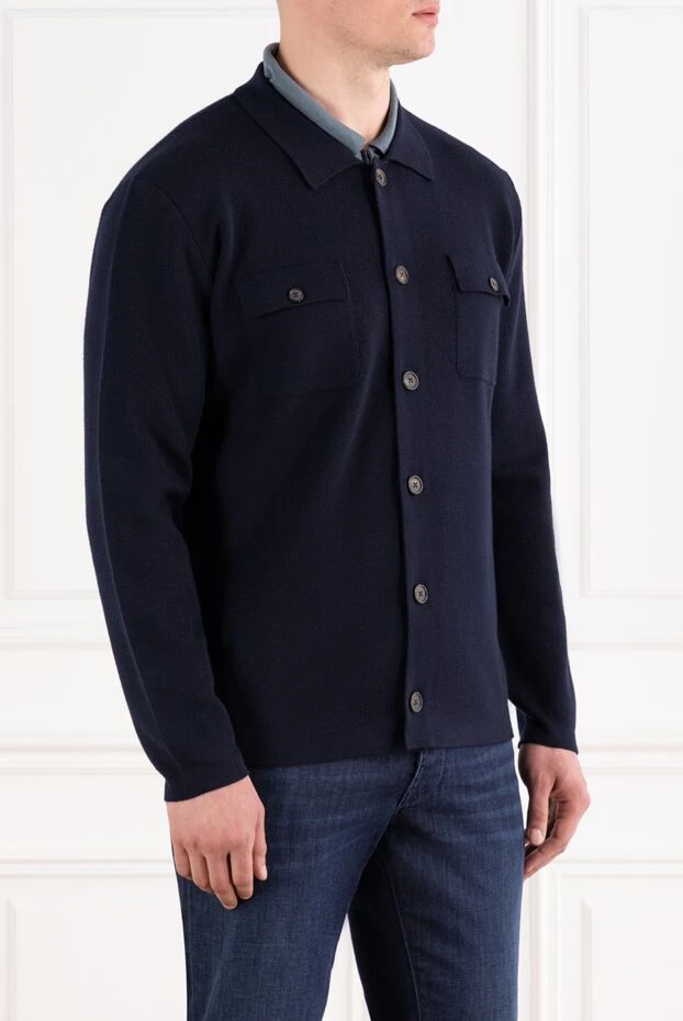 Corneliani мужская шерстяная рубашка темно-синего цвета с отложным воротником 189162 - фото 3