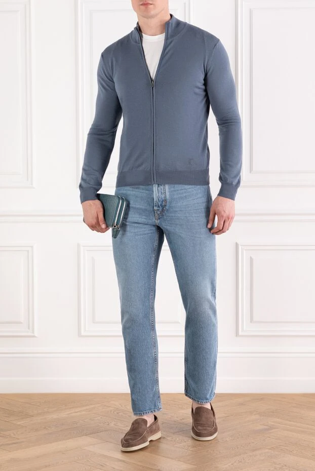 Corneliani men's blue wool zip up cardigan 189164 - photo 2