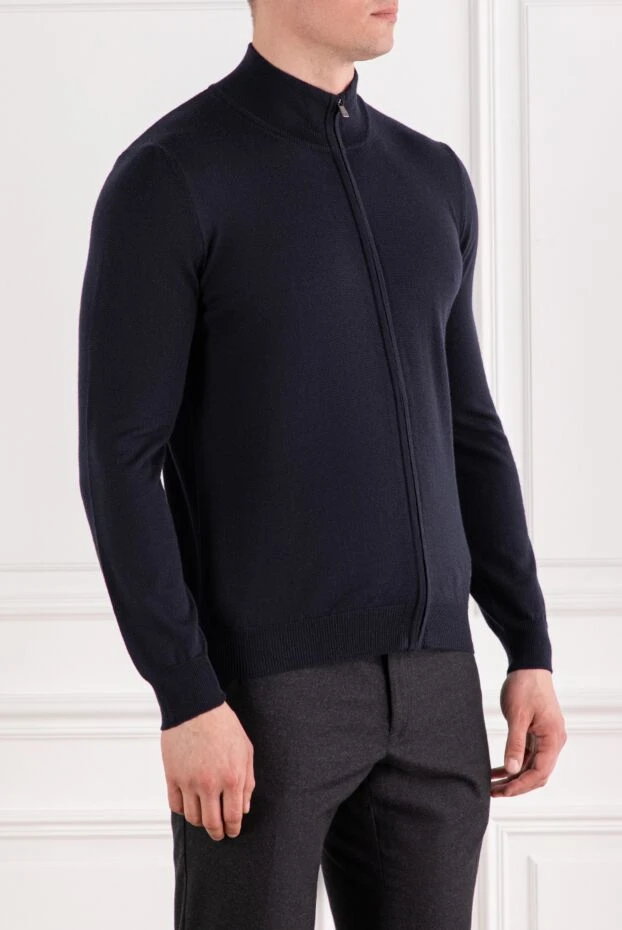 Corneliani deep blue wool cardigan with zip and ribbed cuffs 189168 - photo 3