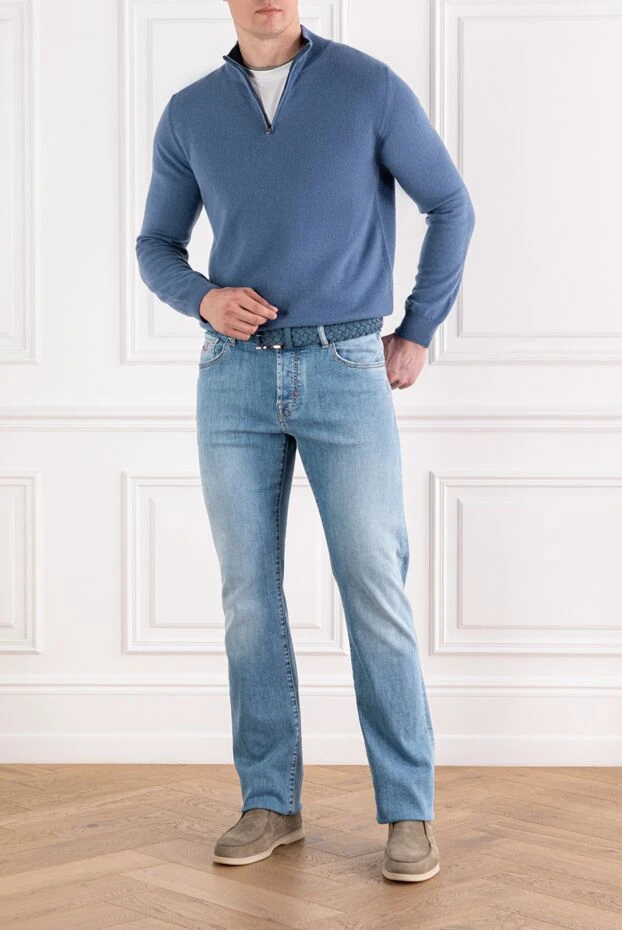 Corneliani wool and cashmere troyer with zip up turtleneck blue 189171 - photo 2