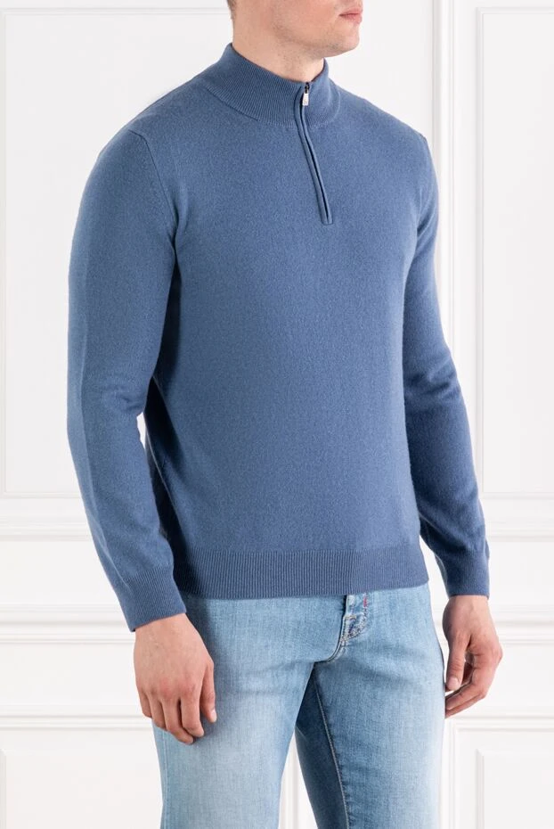 Corneliani wool and cashmere troyer with zip up turtleneck blue 189171 - photo 3