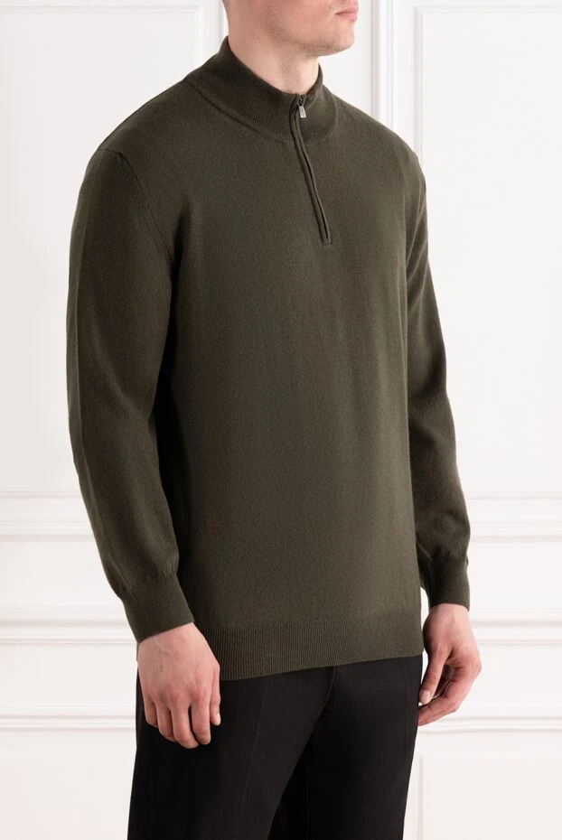 Corneliani wool and cashmere turtleneck zip troyer dark green 189173 - photo 3