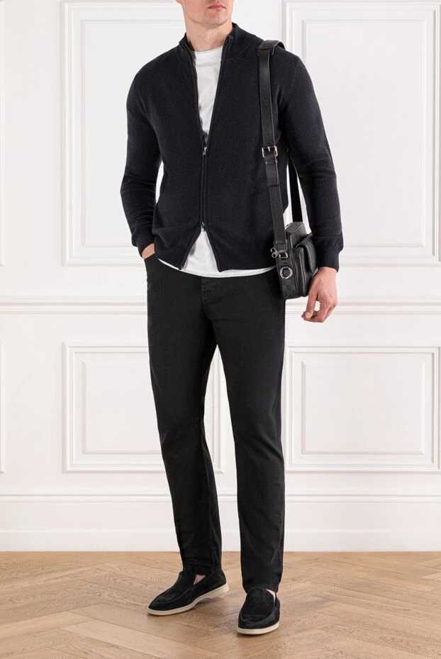 Corneliani dark blue wool and cashmere cardigan with two-way zip 189175 - photo 2