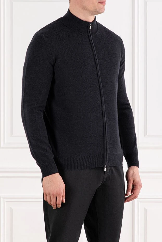 Corneliani dark blue wool and cashmere cardigan with two-way zip 189175 - photo 3