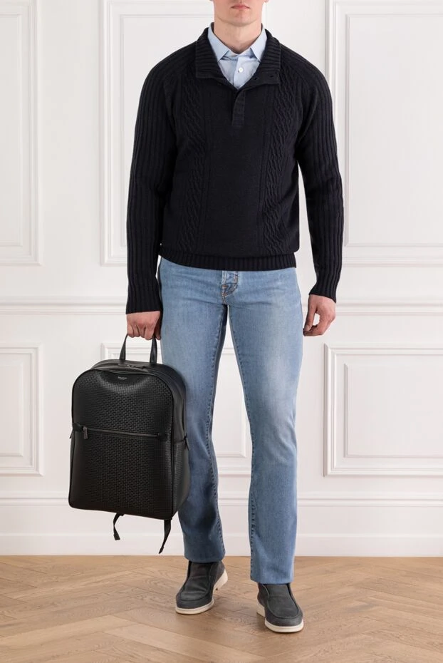 Corneliani wool and cashmere turtleneck zip troyer navy 189177 - photo 2