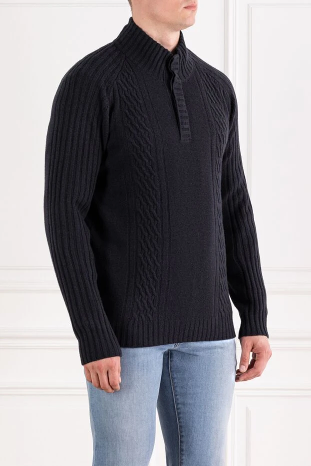 Corneliani wool and cashmere turtleneck zip troyer navy 189177 - photo 3