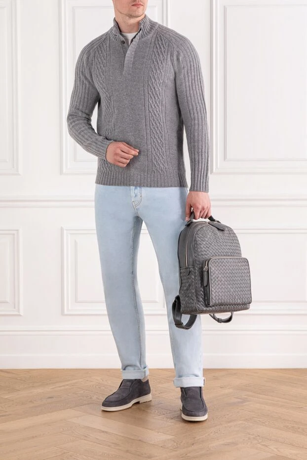 Corneliani light grey wool and cashmere troyer with textured knit and high collar 189178 - photo 2