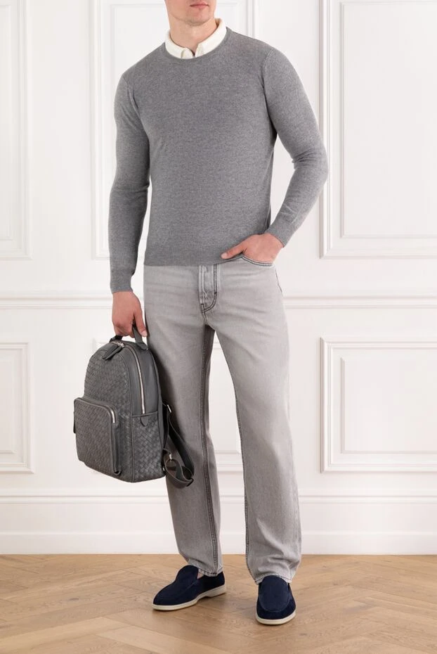 Corneliani men's grey wool cashmere crew neck jumper 189184 - photo 2