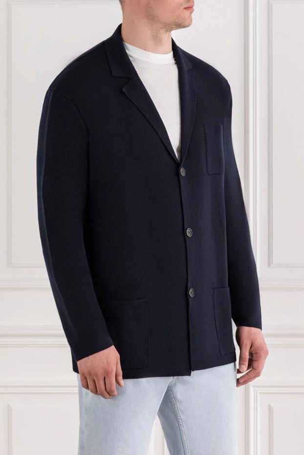 Corneliani knitted wool jacket with patch pockets in blue 189188 - photo 3