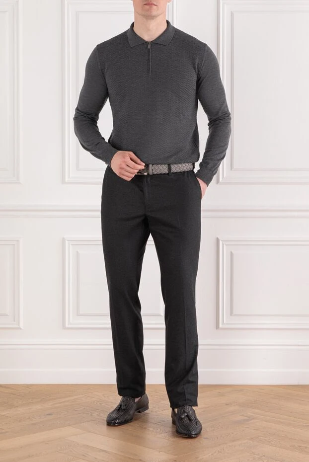 Corneliani dark grey wool polo with long sleeves and textured knit 189190 - photo 2