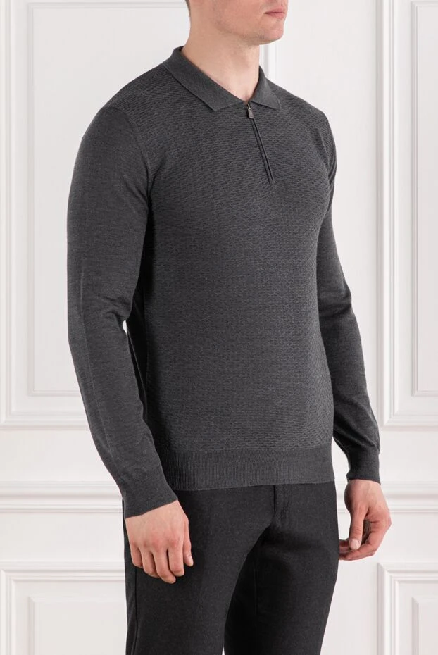 Corneliani dark grey wool polo with long sleeves and textured knit 189190 - photo 3