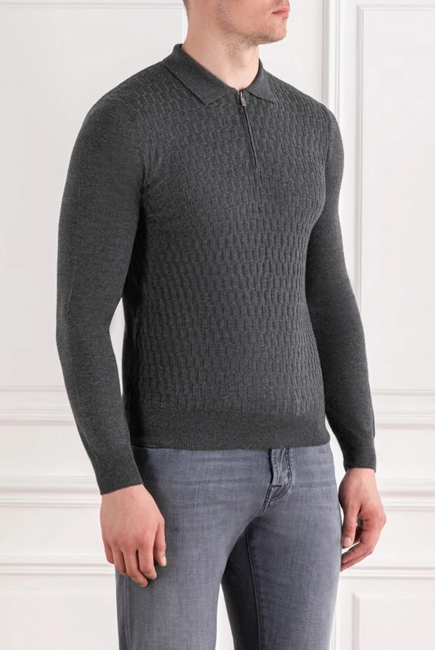 Corneliani поло с длинным рукавом из шерсти с фактурным плетением и молнией 189191 - фото 3