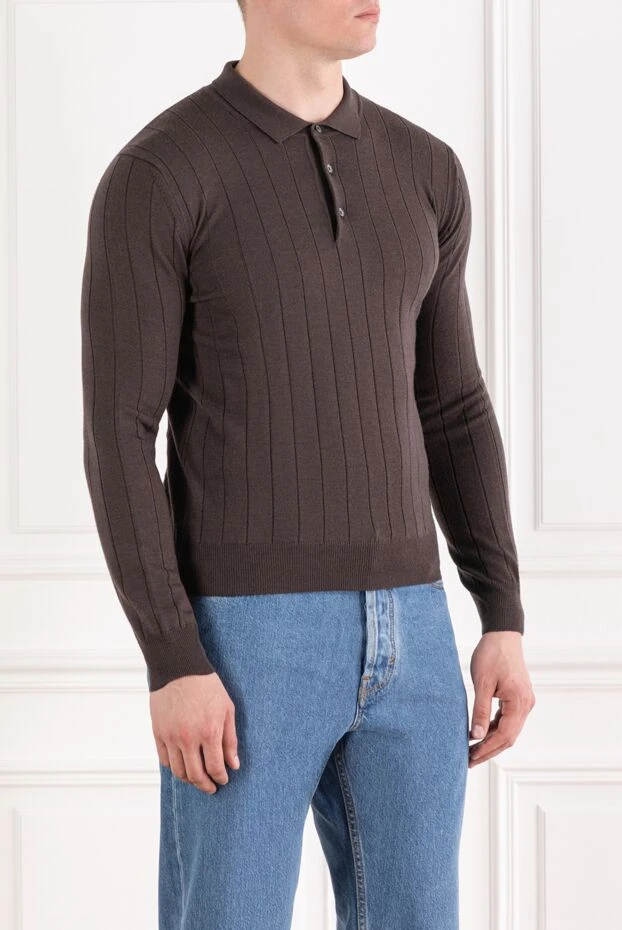 Corneliani knitted brown polo shirt made of fine wool with relief 189194 - photo 3