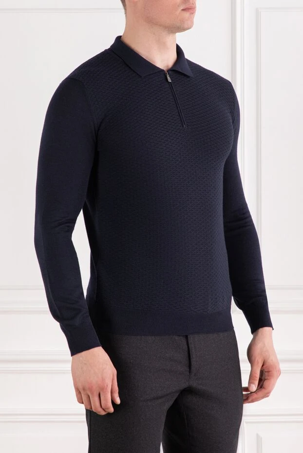 Corneliani dark blue jersey polo with ribbed knit and zip 189196 - photo 3