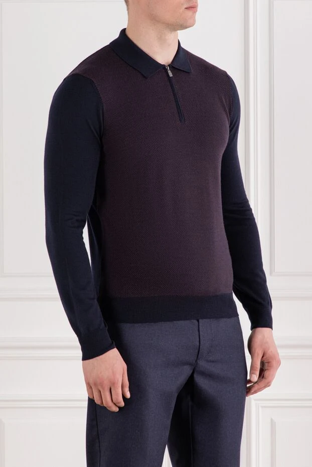 Corneliani polo shirt with textured burgundy insert and dark blue zip sleeves 189199 - photo 3