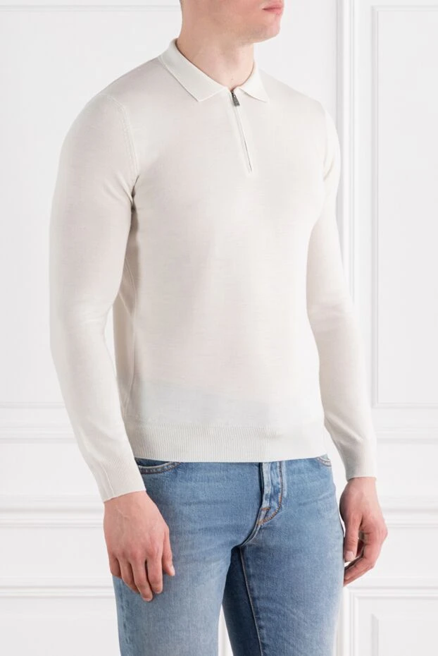 Corneliani long sleeve white wool polo shirt with zip 189201 - photo 3