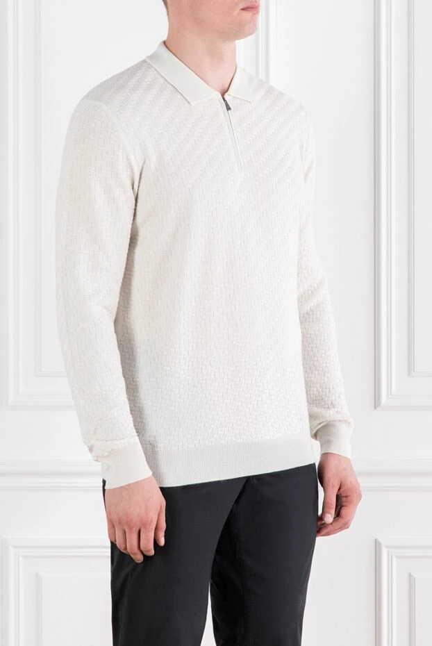 Corneliani white wool polo shirt with long sleeves and zip 189202 - photo 3