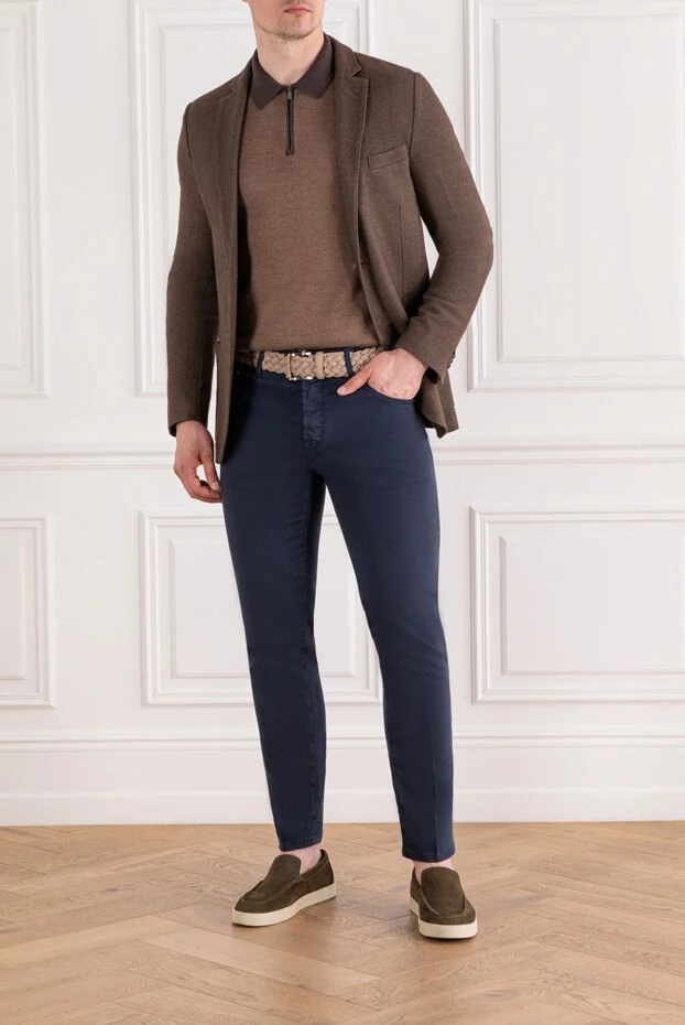 Поло з довгим рукавом з шерсті коричневе з контрастними рукавами та коміром - фото 2