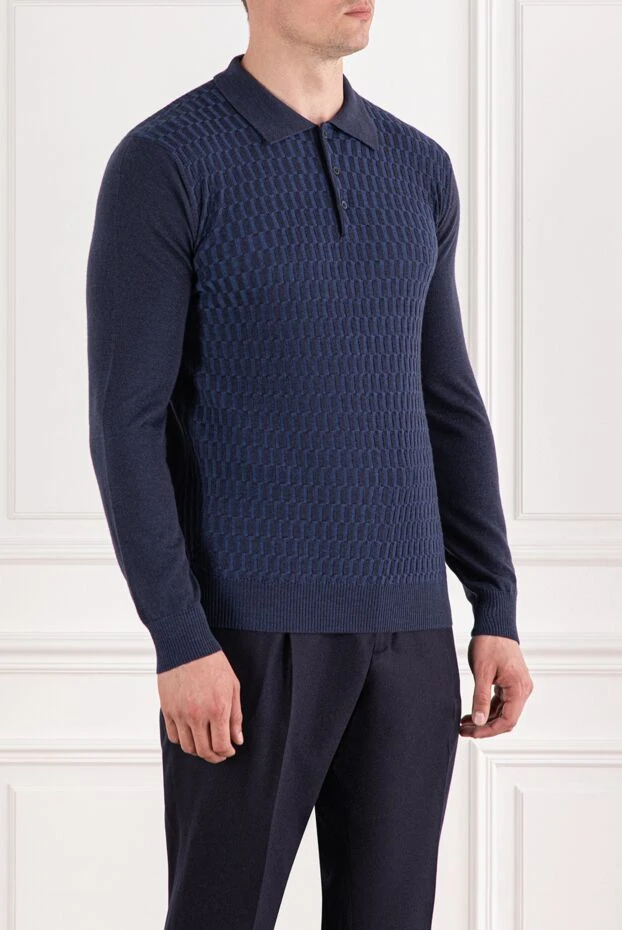 Corneliani wool polo blue with textured weave 189207 - photo 3