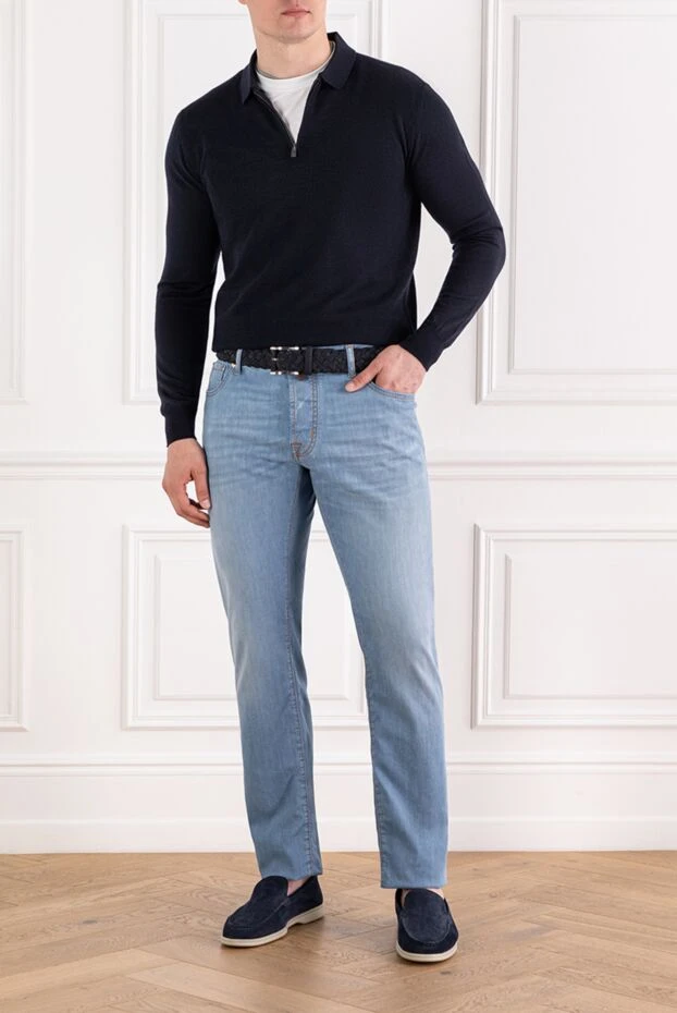 Corneliani knitted blue polo with long sleeves made of wool 189208 - photo 2