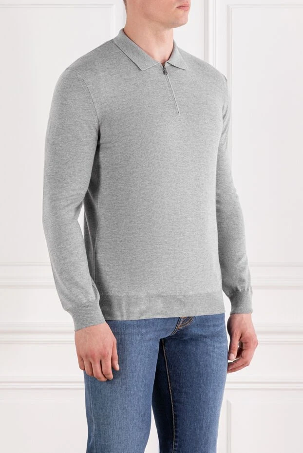 Corneliani men's grey wool long sleeve polo shirt 189211 - photo 3