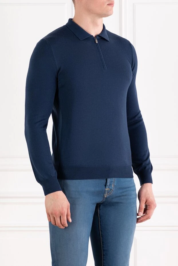 Corneliani blue wool polo shirt long sleeve mens 189212 - photo 3