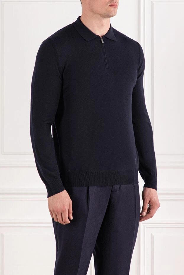Corneliani wool polo shirt with zip in dark blue 189214 - photo 3