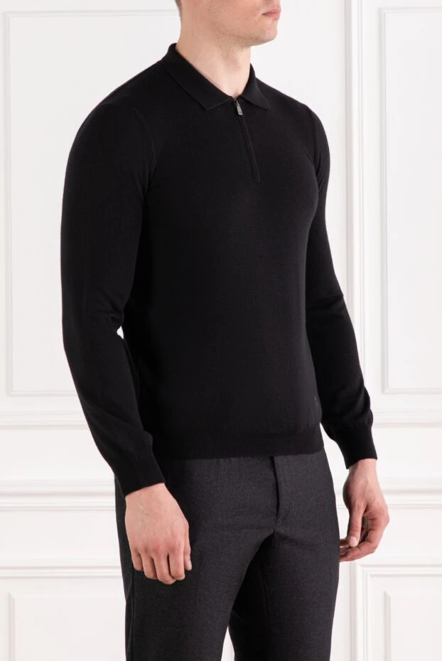Corneliani black wool long sleeve polo shirt men 189216 - photo 3
