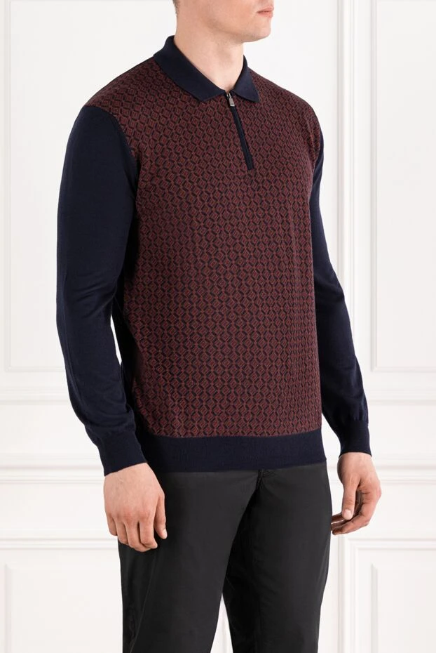 Corneliani шерстяное поло с длинным рукавом синее с красным 189217 - фото 3