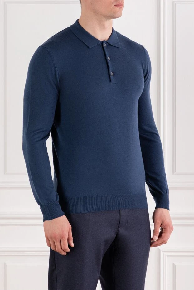 Corneliani лаконичное синее поло из мягкой шерсти с длинными рукавами 189218 - фото 3