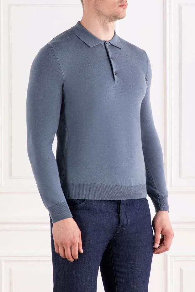 Corneliani long sleeve polo shirt in silky jersey in blue 189219 - photo 3