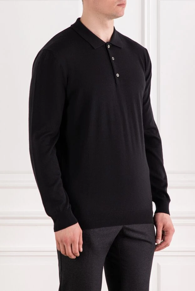 Corneliani black long sleeve polo shirt made of wool jersey 189221 - photo 3