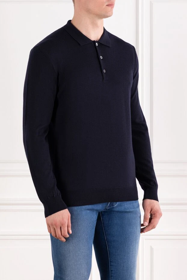 Corneliani blue wool long sleeve button down polo shirt 189223 - photo 3