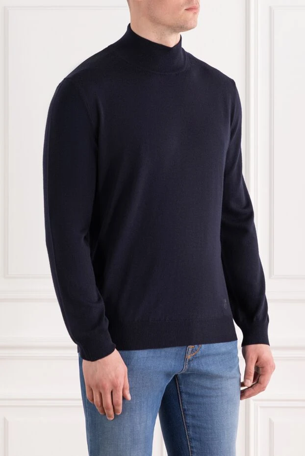 Corneliani navy blue wool jumper with stand-up collar and knitted cuffs 189231 - photo 3