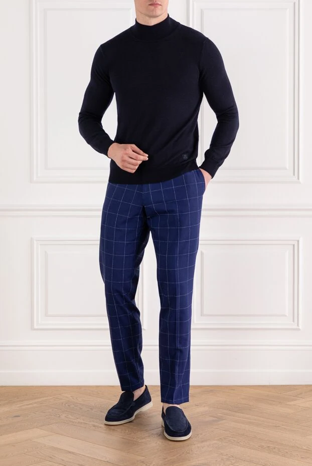 Corneliani мужской джемпер с воротником стойкой из шерсти синего цвета 189232 - фото 2