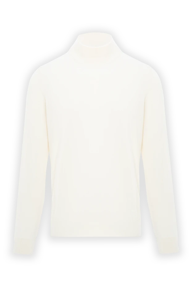 Corneliani трикотажний джемпер білий з коміром-стійкою з тонкої вовни 189234 - фото 1