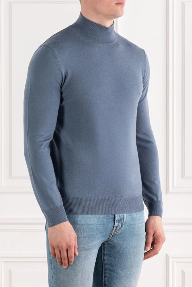 Corneliani light blue men's wool jumper with a stand-up collar 189238 - photo 3